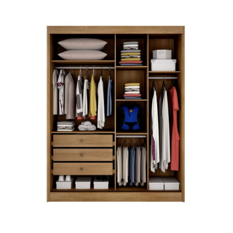 Guarda Roupa Solteiro 2 Portas 3 Gavetas Virtus - Cumaru Fendi - Móveis Novo Horizonte