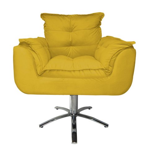 Jogo 2 Poltronas Estofada Consultório Base Giratória de Metal Opala Suede Mostarda - LM DECOR