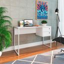 Ver imagem 1 de Mesa Escrivaninha Multiuso com 2 Gavetas Pés em Metal 1,20m Branco