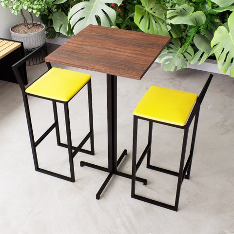 Conjunto Mesa Alta Bar Bistrô Quadrada Imbuia 2 Banquetas Confort Estofado Don Castro