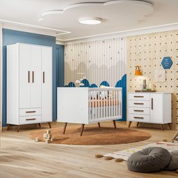 Quarto de Bebê Completo Qencanto Retrô Qmovi Branco Acetinado com Colchão Gazin - 1