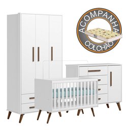 Quarto de Bebê Completo Qencanto Retrô Qmovi Branco Acetinado com Colchão Gazin - 2
