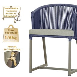 4 Cadeiras de Jantar Área Noronha em Alumínio com Pintura Fendi Corda Náutica E3 Trama Original - 4