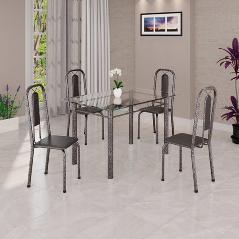 Conjunto de Sala de Jantar com 4 Cadeiras Lívia Prata/Preto
