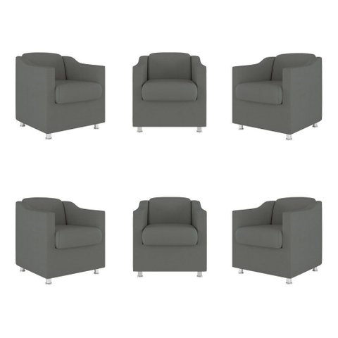 Kit 06 Poltronas Tilla Consultório Recepção Sala Suede Cor:cinza