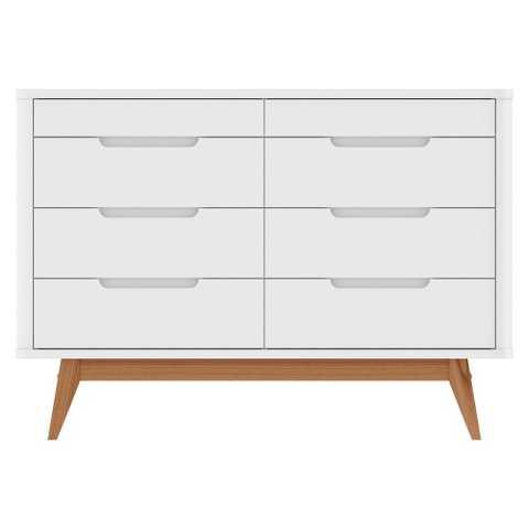 Comoda 8 Gavetas Pes Madeira 135 cm Vicenza Branco Dcasa