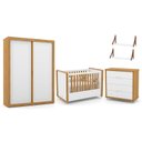 Ver imagem 1 de Dormitório Tutto New 2 Portas, Cômoda, Berço Branco Soft/Freijó e Prateleiras - Matic Móveis