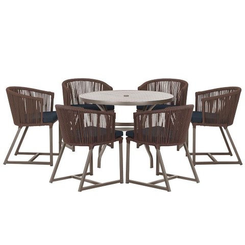 Mesa com 6 Cadeiras de Jantar Noronha E12 Trama Original Marrom