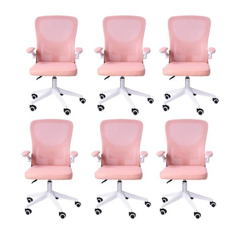 Kit 06 Cadeiras Escritório Rodizio Office Bytes Rosa