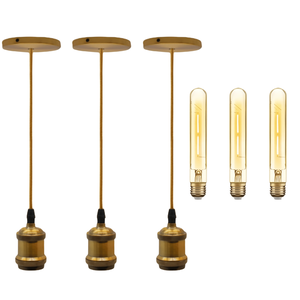 Kit C/6pçs Luminária Pendente Vintage Dourado C/lampada