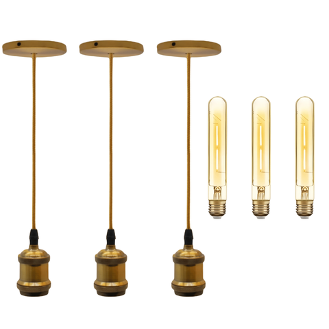 Kit C/6pçs Luminária Pendente Vintage Dourado C/lampada