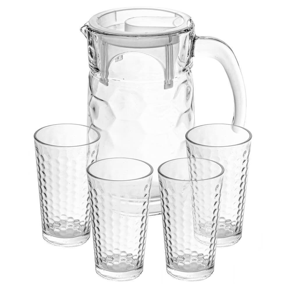 Kit de Copos e Jarra Transparente 5 peças - Casambiente Losangos - 1