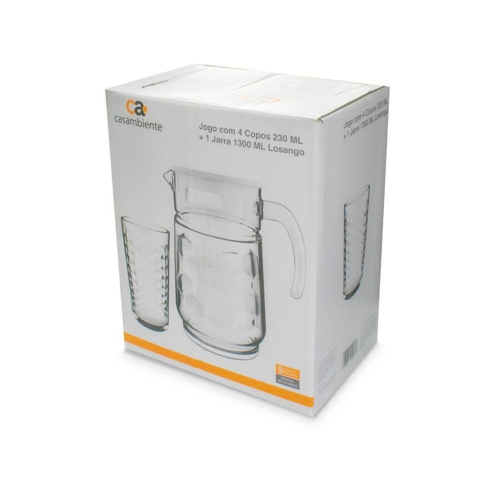 Kit de Copos e Jarra Transparente 5 peças - Casambiente Losangos - 18