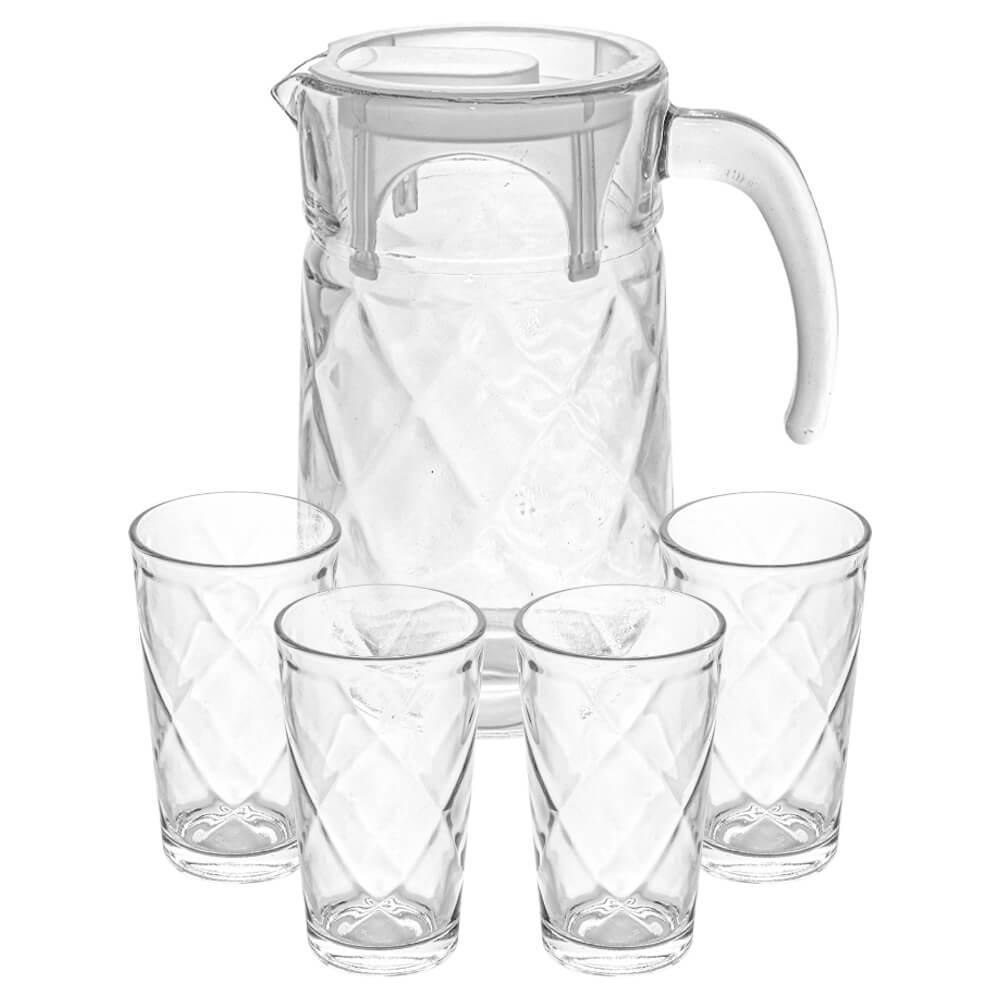 Kit de Copos e Jarra Transparente 5 peças - Casambiente Losangos - 13