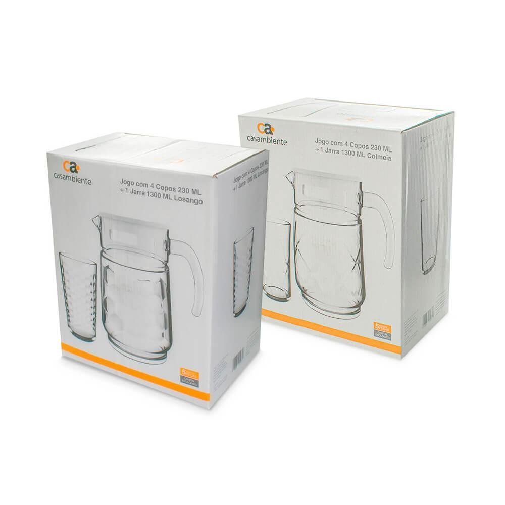 Kit de Copos e Jarra Transparente 5 peças - Casambiente Losangos - 5