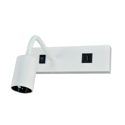 Arandela de Cabeceira Leitura Ónix Flex Branco Usb 20cm Led 3w 3 em 1 Bivolt