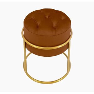 Puff Banqueta Estofado Decorativo Base de Ferro Capitonê Suede Terra Cota do Lar Móveis e Decoração