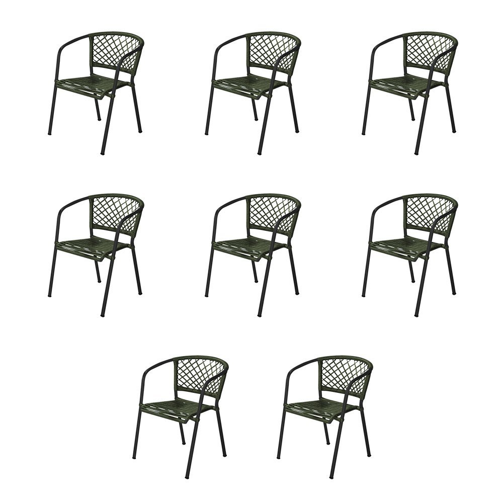Kit 8 Cadeiras em Corda Náutica Verde e Alumínio Preto Florence para Área Externa - 1