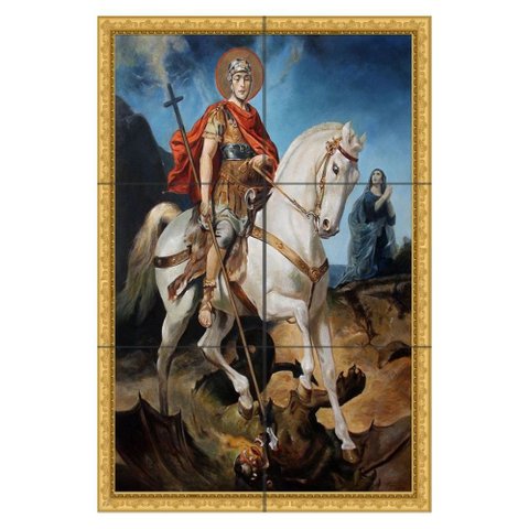 Quadro São Jorge Guerreiro com Espada 60x40 em Azulejos