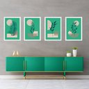 Ver imagem 1 de Kit 4 Quadros Abstratos Folhas Fundo Verde 24x18cm - com Vidro:moldura Branca