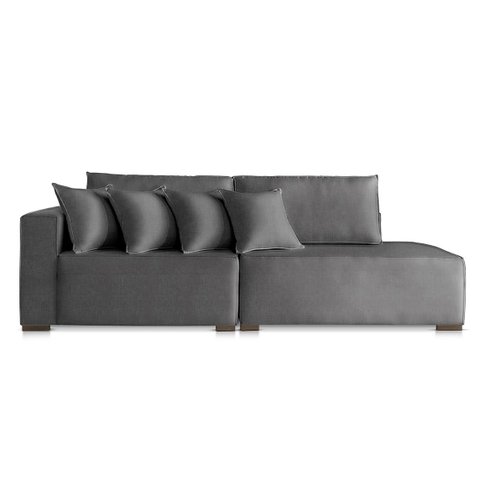 Sofá Toronto 2,10m Linho Cinza com Almofadas Decorativas - Conforto Premium - Braço Direito ou Esque