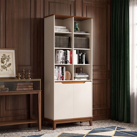 Livreiro Ej Flow Off White e Freijó para Organização de Livros e Objetos com Design Moderno