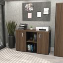 Ver imagem 1 de Armário Baixo Credenza com Chave 120x42cm Escritório Marrom/Nogal/Preto