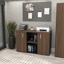 Ver imagem 1 de Armário Baixo Credenza com Chave 120x42cm Escritório Marrom/Nogal/Preto