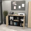 Ver imagem 3 de Armário Baixo Credenza com Chave 120x42cm Escritório Bege/Carvalho/Preto