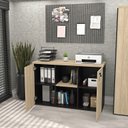 Ver imagem 2 de Armário Baixo Credenza com Chave 120x42cm Escritório Bege/Carvalho/Preto