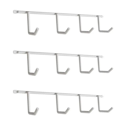 Kit com 3 Suportes Porta Vassouras Isabela com 4 Ganchos Branco