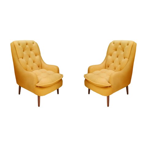 Kit 2 Poltronas Decorativas Lille Suede Mostarda - Dominic Decor