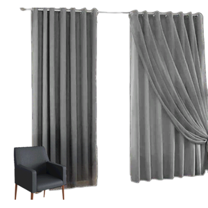 Cortina Blackout com voil 4,00x2,70 Para Varão Simples:Cinza