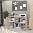 Ver imagem 2 de Armário Baixo Credenza com Chave 120x42cm Escritório Bege/Carvalho/Branco