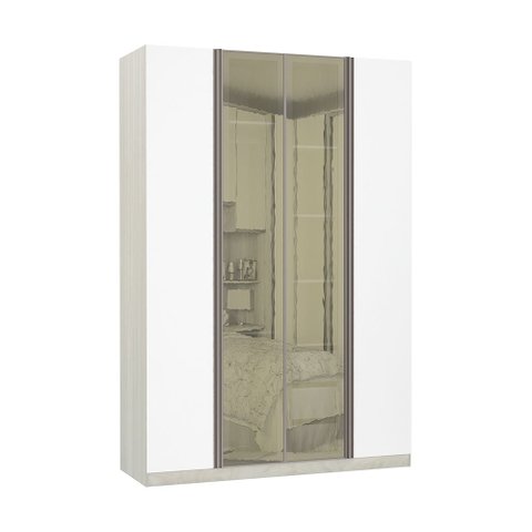 Guarda-roupa Solteiro Luciane 4 Portas 3 Gavetas Prime Plus Alumínio com Vidro Reflecta