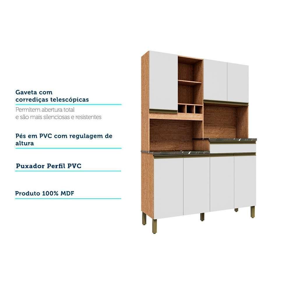 Kit de Cozinha 100% Mdf Verdot Perfil 7 Portas 1 Gaveta:Amêndoa/Branco - 3