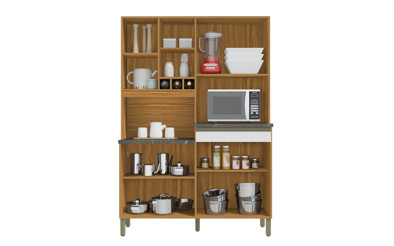 Kit de Cozinha 100% Mdf Verdot Perfil 7 Portas 1 Gaveta:Amêndoa/Branco - 2