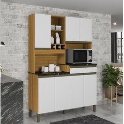 Kit de Cozinha 100% Mdf Verdot Perfil 7 Portas 1 Gaveta:Amêndoa/Branco - 1