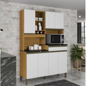 Kit de Cozinha 100% Mdf Verdot Perfil 7 Portas 1 Gaveta:Amêndoa/Branco