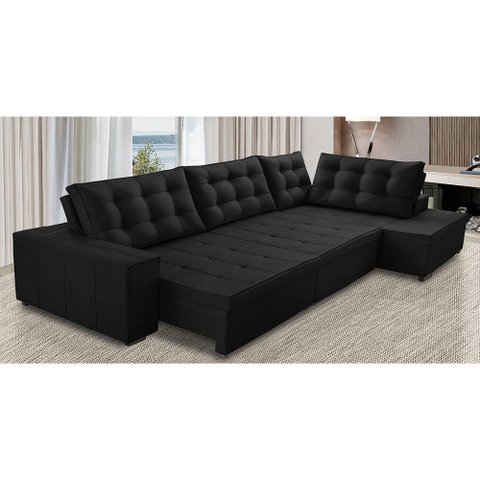 Sofá de Canto Retrátil e Reclinável com Molas 3,40x2,00 Ld Jacke Suede Preto Madelina Decor