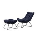 Ver imagem 3 de Poltrona Decorativa Costela com Puff Eva Preto Veludo Azul