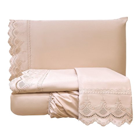 Jogo de Cama Lençol Queen Supremo Micropercal 300 Fios - Rosê