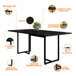 Mesa de Jantar Maldiva 180cm Preto F01 com 4 Cadeiras Ayla e 2 Cadeiras Madri Branco - 3