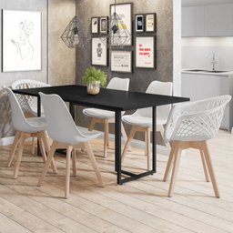 Mesa de Jantar Maldiva 180cm Preto F01 com 4 Cadeiras Ayla e 2 Cadeiras Madri Branco - 2