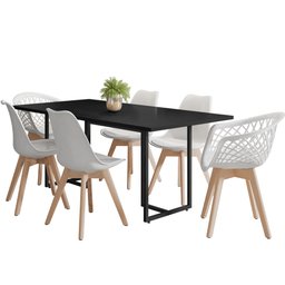 Mesa de Jantar Maldiva 180cm Preto F01 com 4 Cadeiras Ayla e 2 Cadeiras Madri Branco - 1