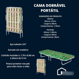 Cama Dobrável Camping Portátil com Colchão Estrutura em Aço e Estrado de Madeira - 4