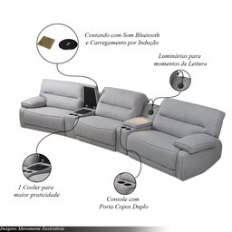 Sofá Decorativo Swift Curvo Elétrico C/porta Copos Baú Cooler Reclinável Retrátil Som Bluetooth e Ca - 3