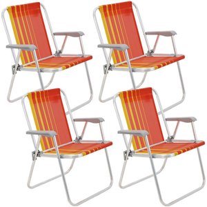 Kit 04 Cadeiras de Praia Tramontina Samoa Alta em Alumínio com Assento Laranja e Amarelo 92900001