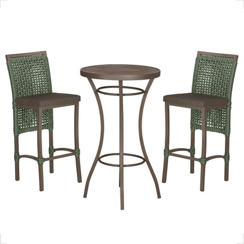 Mesa Bistrô e 2 Banquetas Roma Marrom Corda Náutica Estofado 9 Trama Original