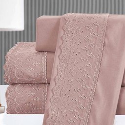 Kit Cobre Leito Casal Padrão + Jogo de Lençol Micropercal 300 Fios com Bordado Inglês Santorini 7 - 3